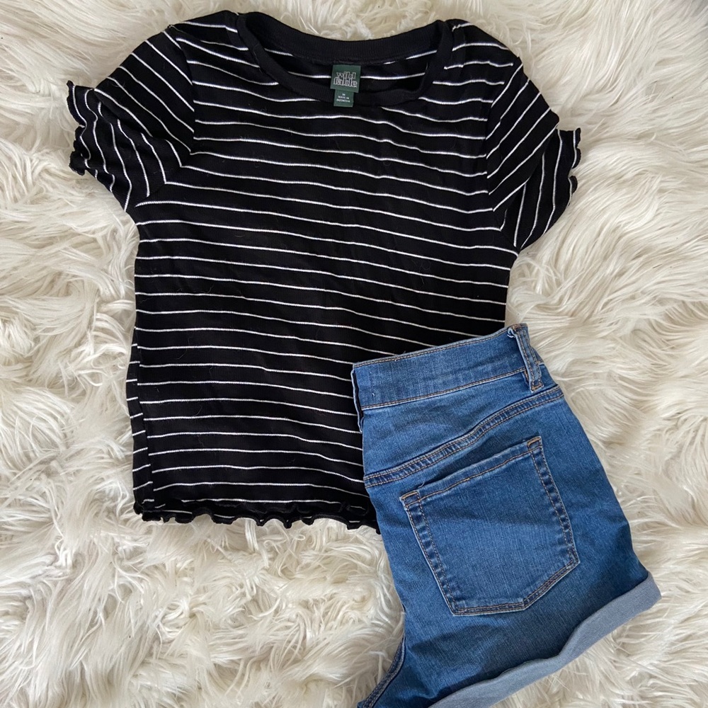 Striped Black and White Stretchy Fitted Shirt